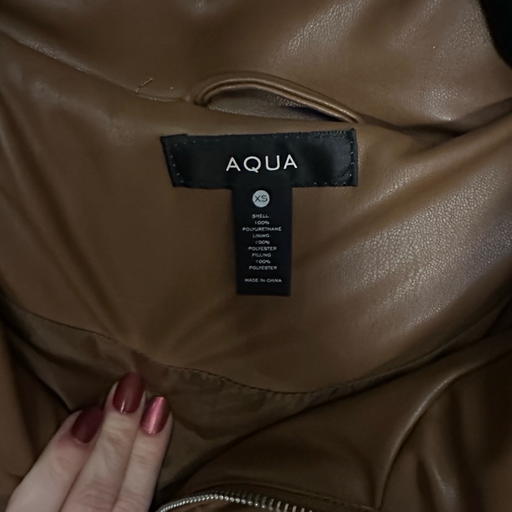 Aqua Faux Leather Jacket in Warm Brown - Picture 5 of 5